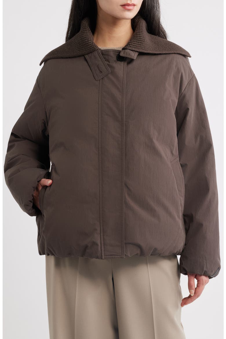 Knit Collar Down Jacket, Alternate, color, BURNT WALNUT