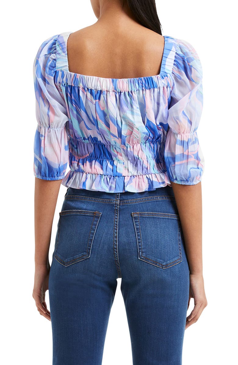 French Connection Dalla Verona Hallie Watercolor Print Shirred Square Neck Top, Alternate, color,
