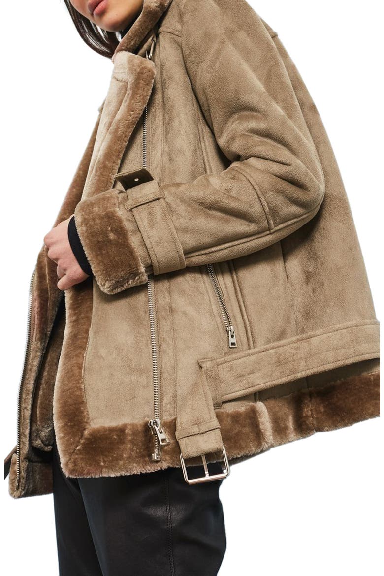 Faux Shearling Biker Jacket, Alternate, color, GREY