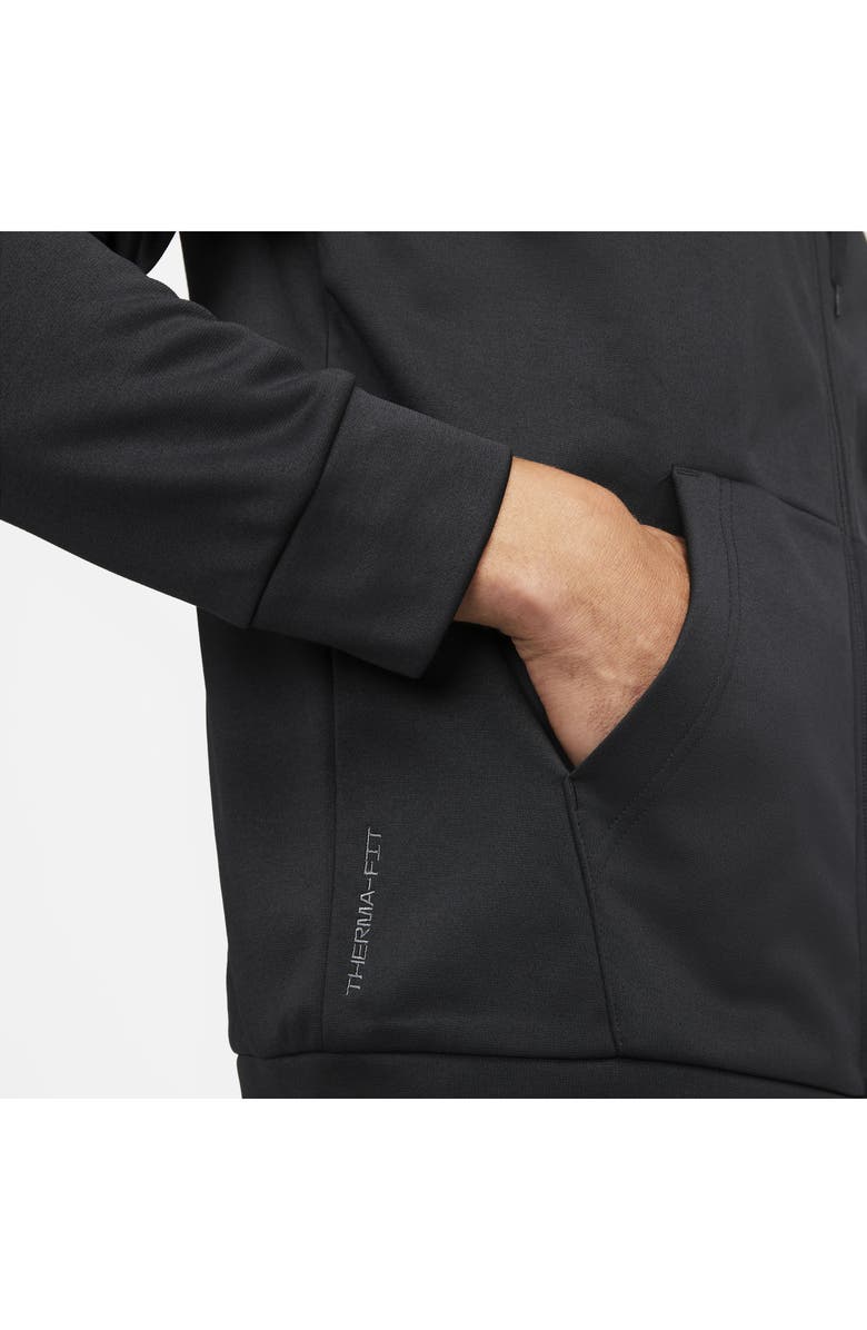 Nike Therma-FIT Fitness Full Zip Hoodie, Alternate, color, Black/ Black/ White
