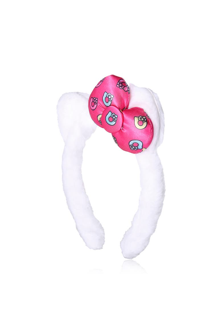 Plush Headband with Kitty Ears and Pink Bow, Alternate, color, White