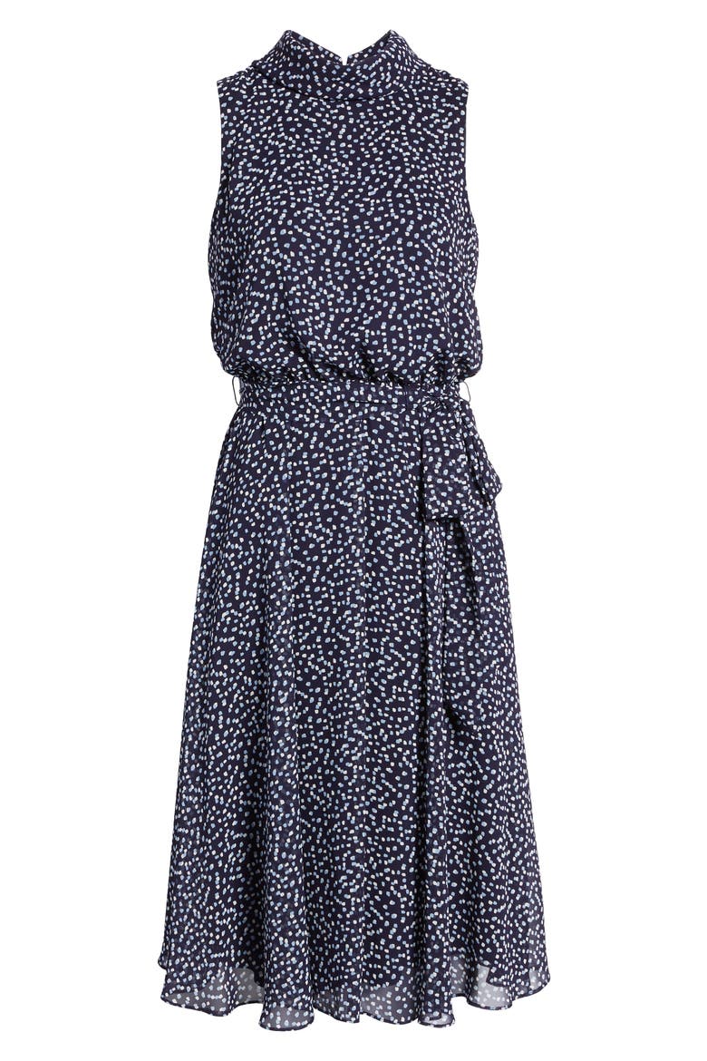 Confetti Print Blouson Midi Dress, Alternate, color, NAVY