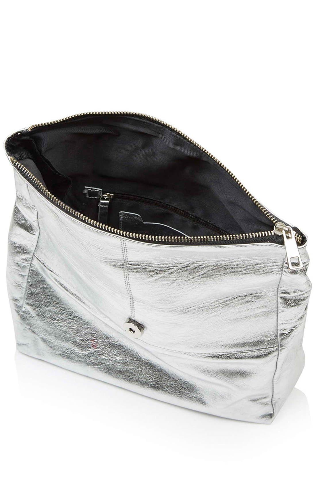 Topshop Metallic Leather Foldover Clutch, Alternate, color, 