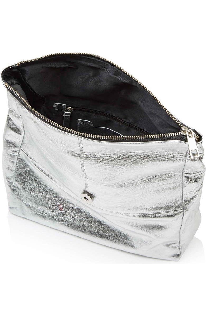 Topshop Metallic Leather Foldover Clutch, Alternate, color,
