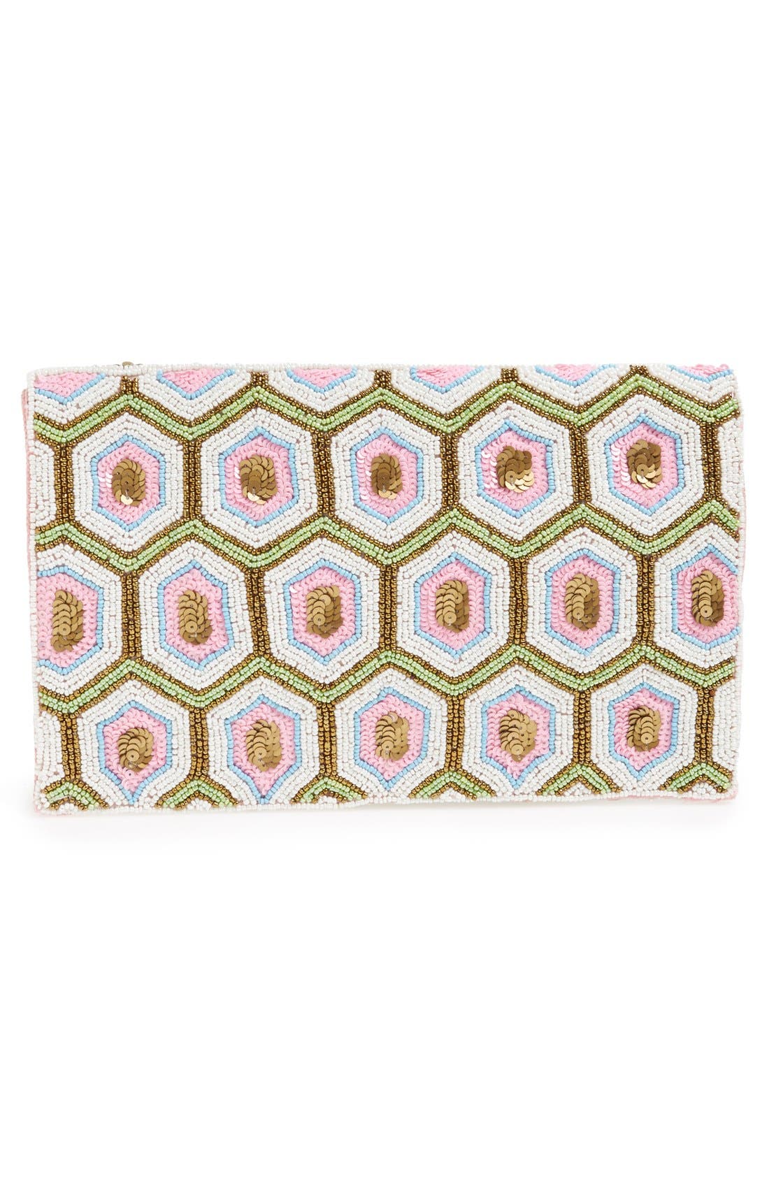 Geo Beaded Envelope Clutch, Alternate, color, PINK MULTI