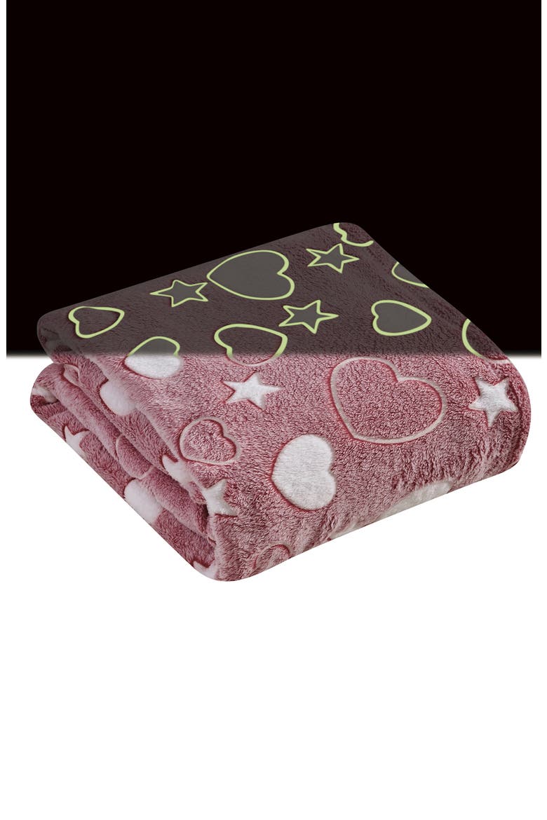 Glow in the Dark Ultra Plush Fleece Throw Blanket, Main, color, HEART/STAR