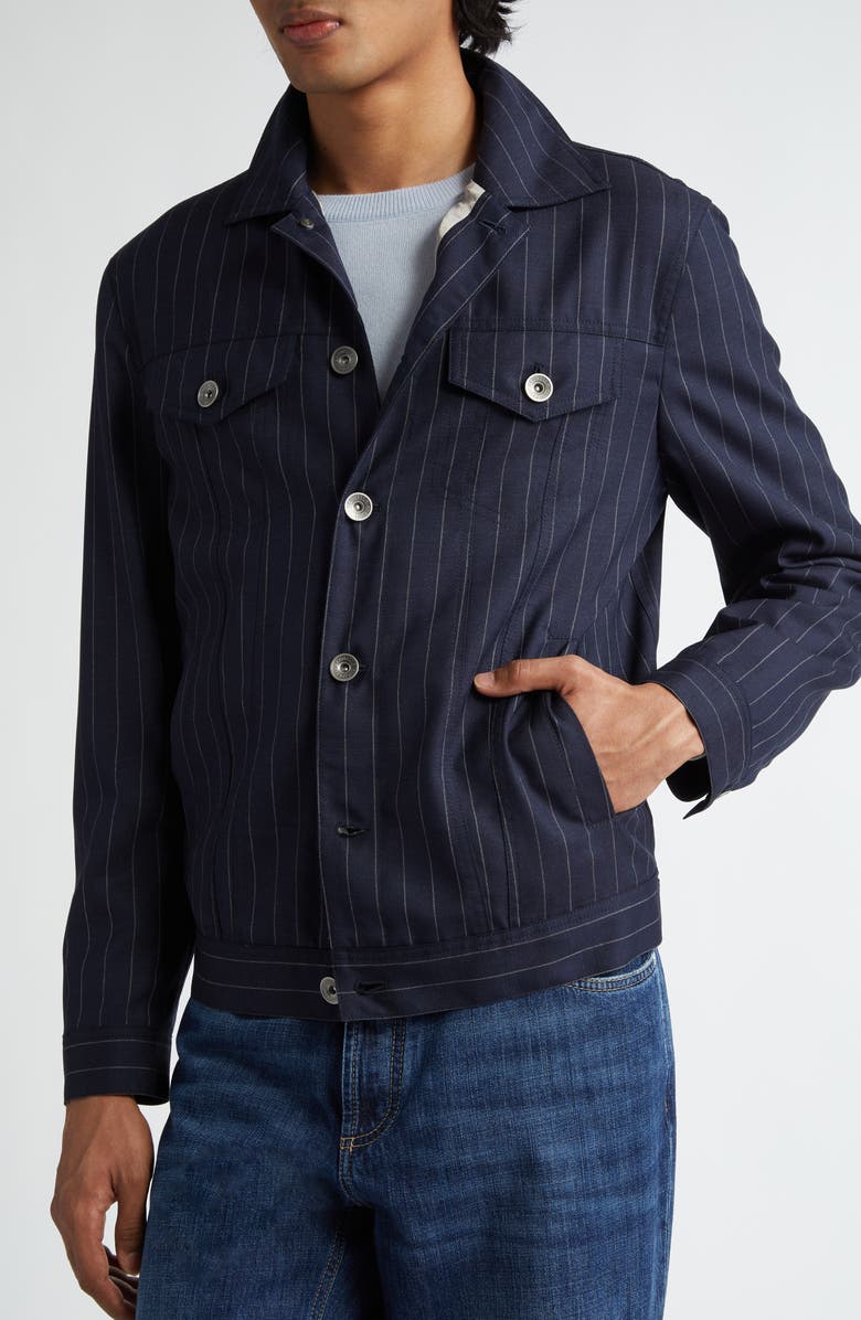 Brunello Cucinelli Pinstripe Virgin Wool Jacket, Alternate, color, 