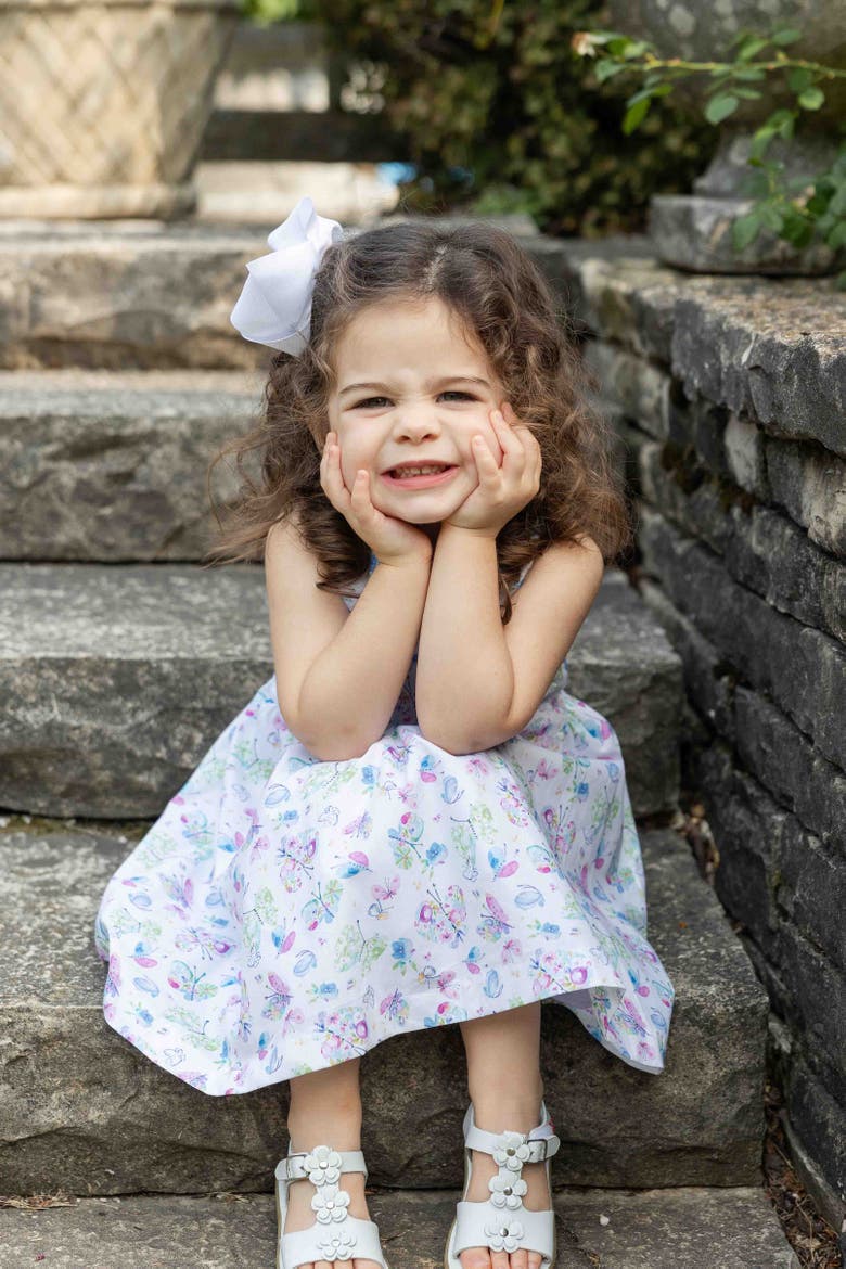 Butterfly Print Dress with Back Bow, Alternate, color, White / Multicolor