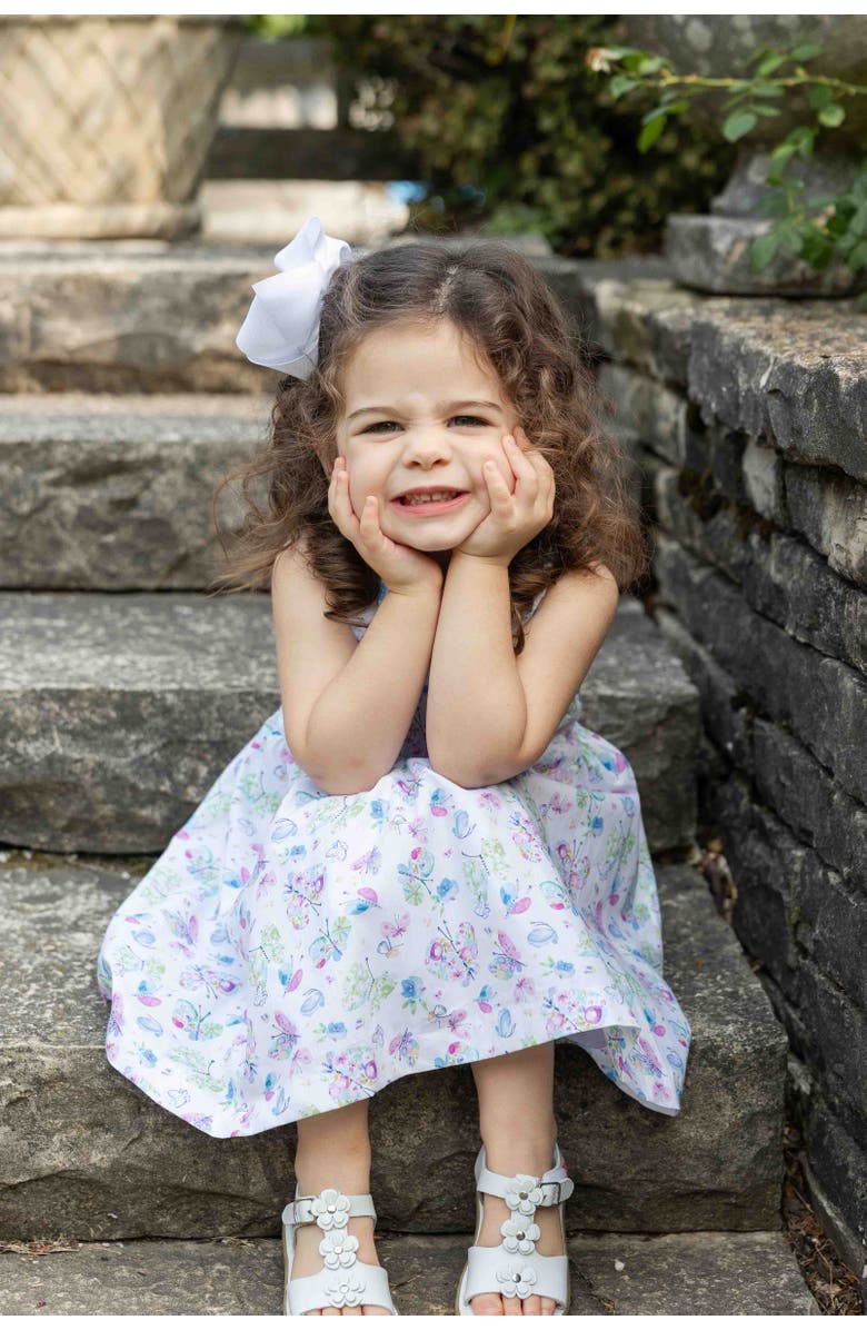 Florence Eiseman Butterfly Print Dress with Back Bow, Alternate, color, White / Multicolor