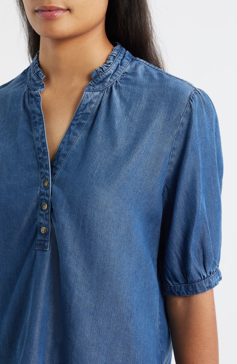 Cloth & Stone Puff Sleeve Half Placket Chambray Top, Alternate, color, Dark Twilight Wash