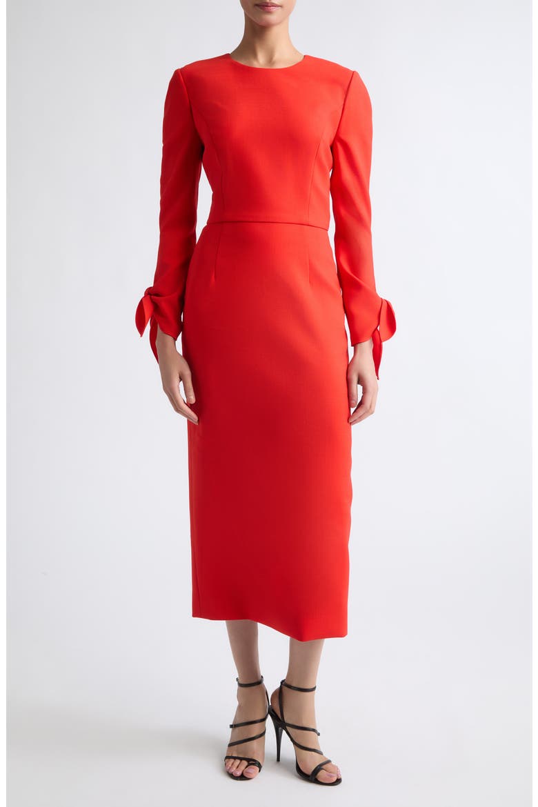 Tie Detail Wool Blend Midi Dress, Main, color, CHILI RED