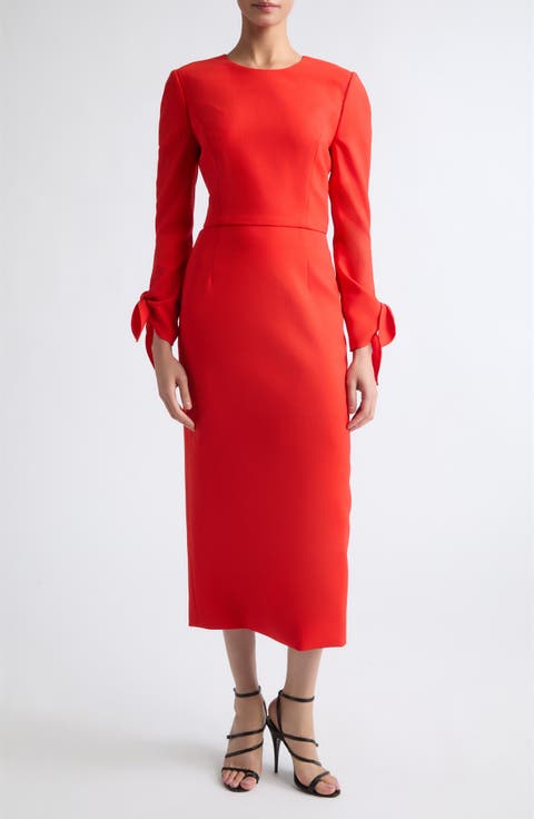 Tie Detail Wool Blend Midi Dress