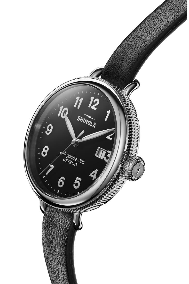 Birdy Double Wrap Leather Strap Watch, 38mm, Alternate, color, BLACK