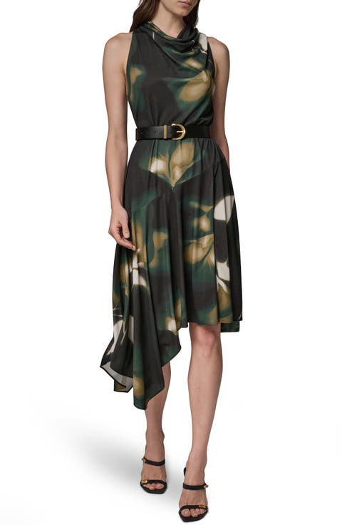 Floral Asymmetric Handkerchief Hem Dress