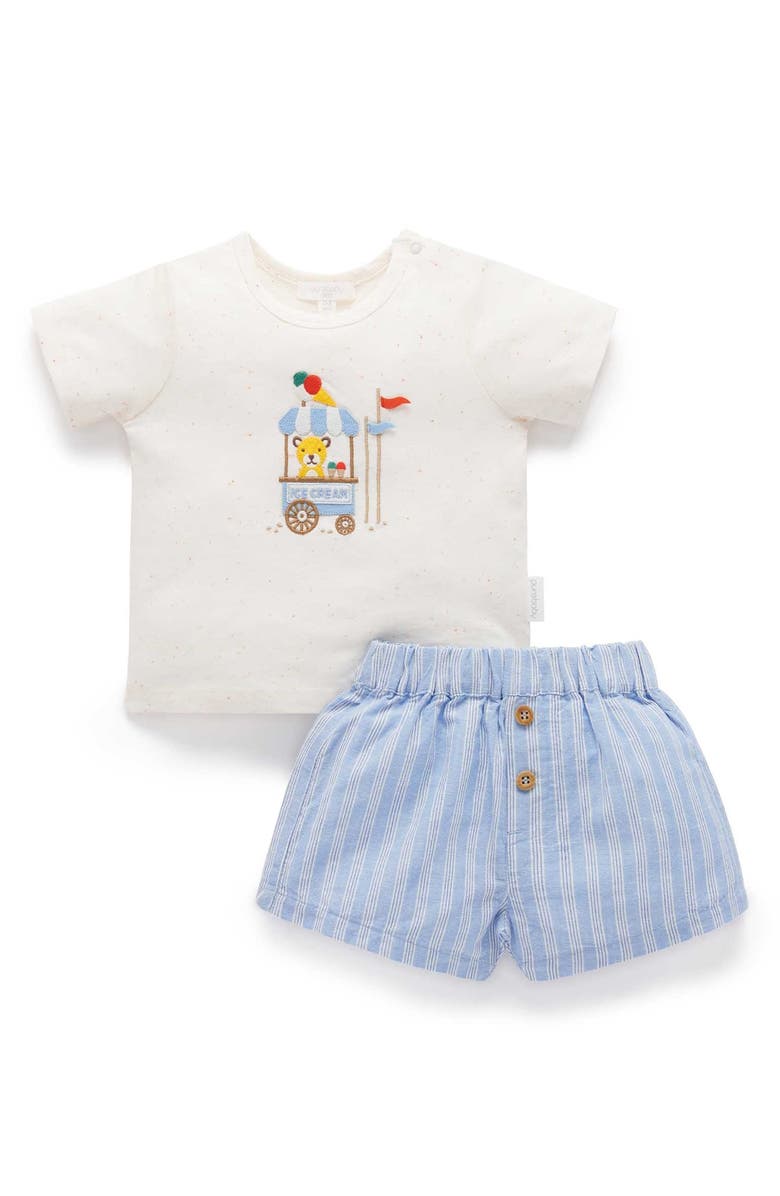 Purebaby Ice Cream Cart Top & Shorts Set, Main, color, Laguna Stripe