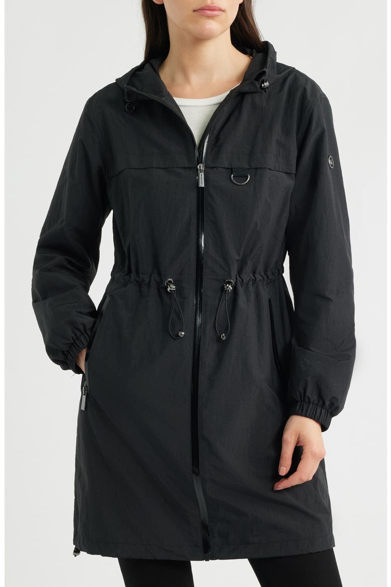 Hooded Zip Front Nylon Jacket, Main, color, BLACK