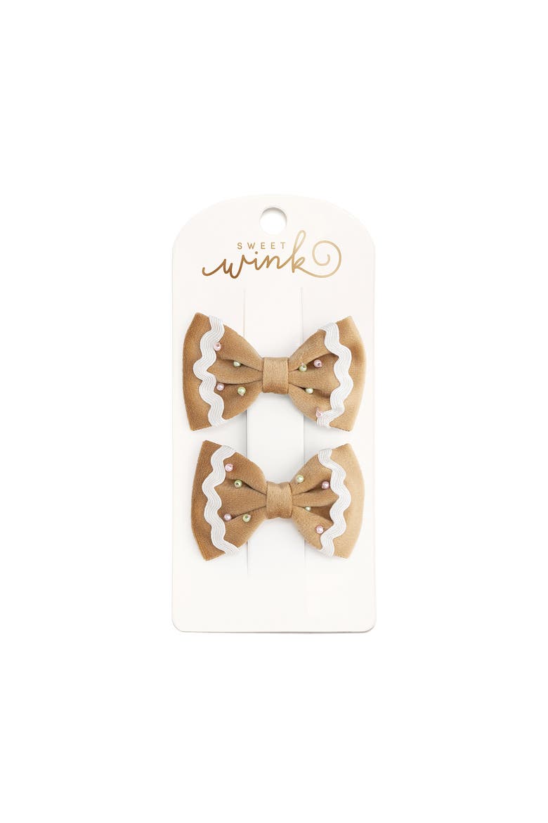 Gingerbread Christmas Velvet Bow Clip Set, Main, color, Spice