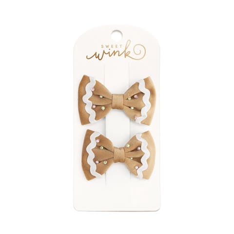 Gingerbread Christmas Velvet Bow Clip Set