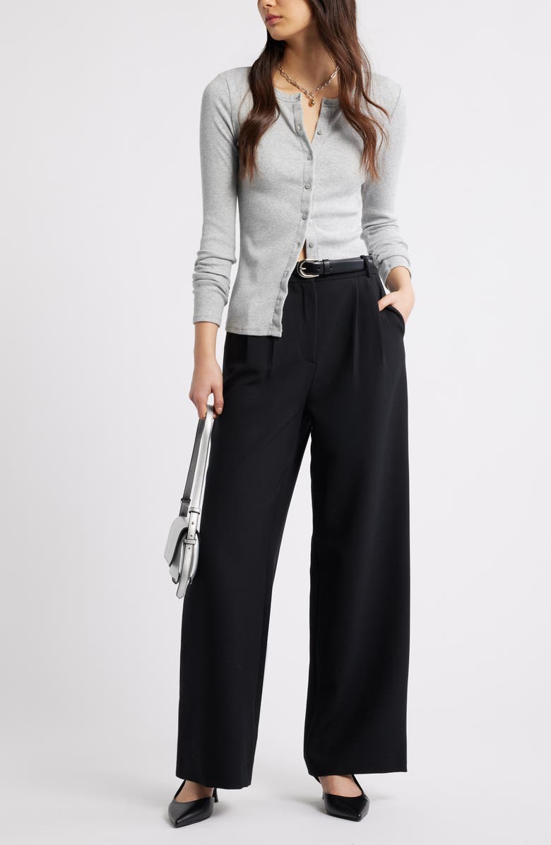 Open Edit Long Sleeve Rib Cardigan, Alternate, color, Grey Heather