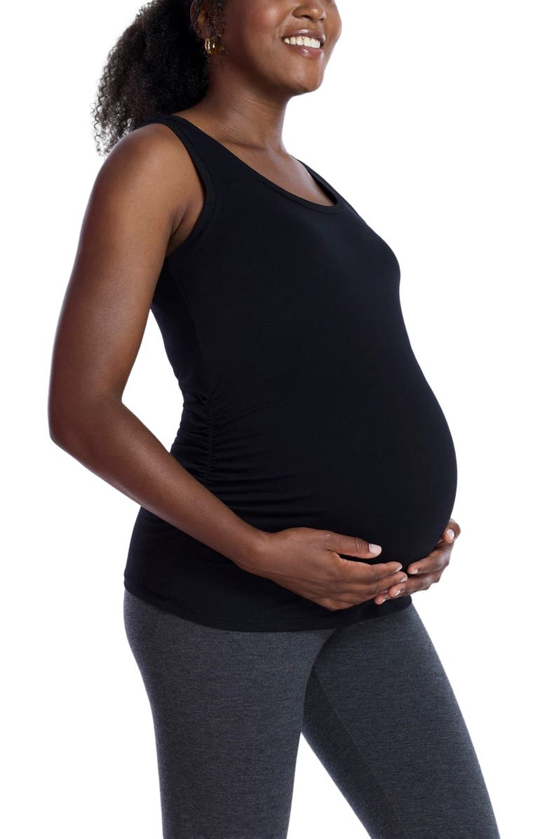 MOTHERHOOD MATERNITY Scoop Neck Side-Ruched Maternity Tank Top - 2 Pack, Alternate, color, Black & Grey