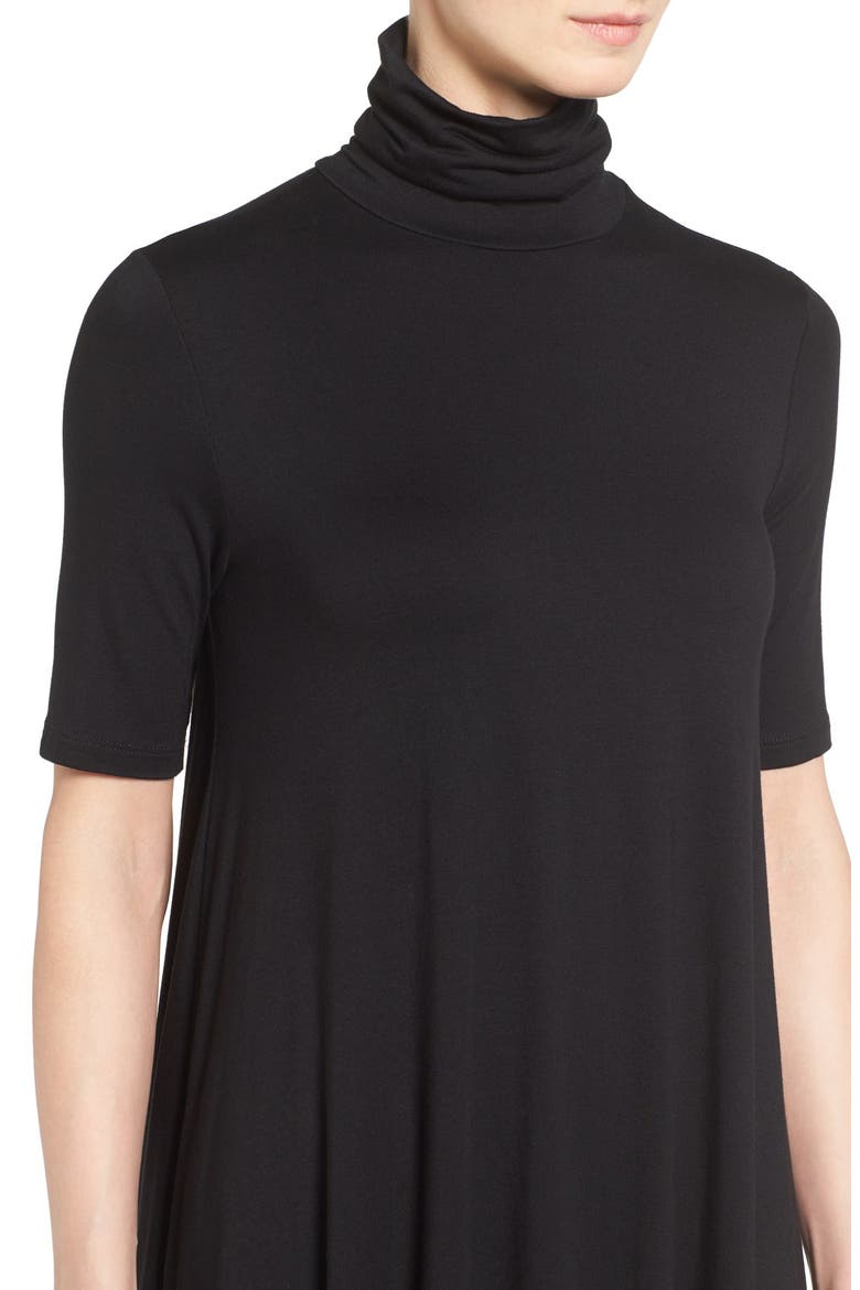 'Maggie' Turtleneck Trapeze Dress, Alternate, color, BLACK