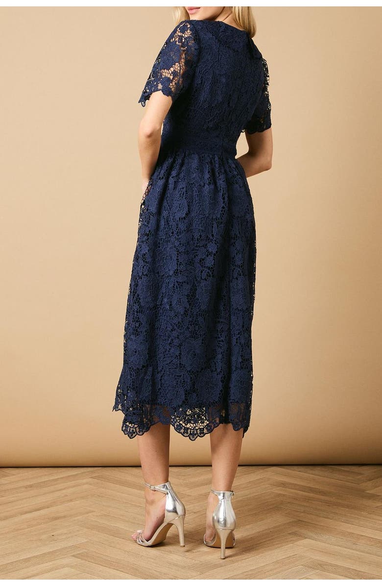Oasis Occasion Lace Collared Midi Dress, Alternate, color, Navy