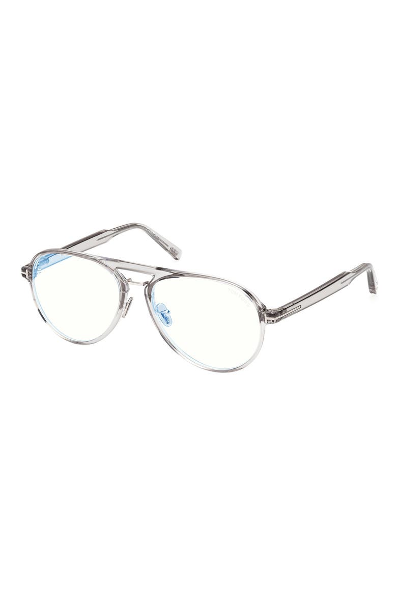 57mm Pilot Blue Light Blocking Optical Glasses, Alternate, color, LIGHT GREY / T LOGO