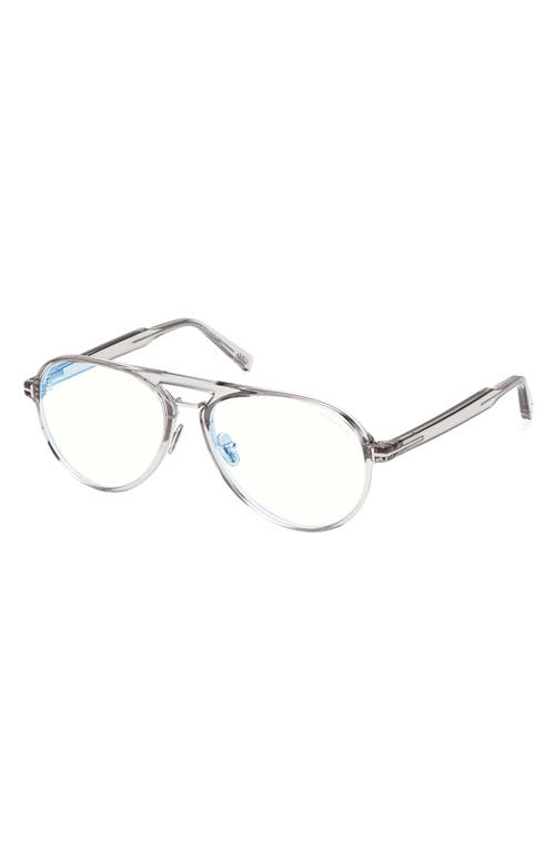 Tom Ford 57mm Pilot Blue Light Blocking Optical Glasses In Light Grey/t Logo