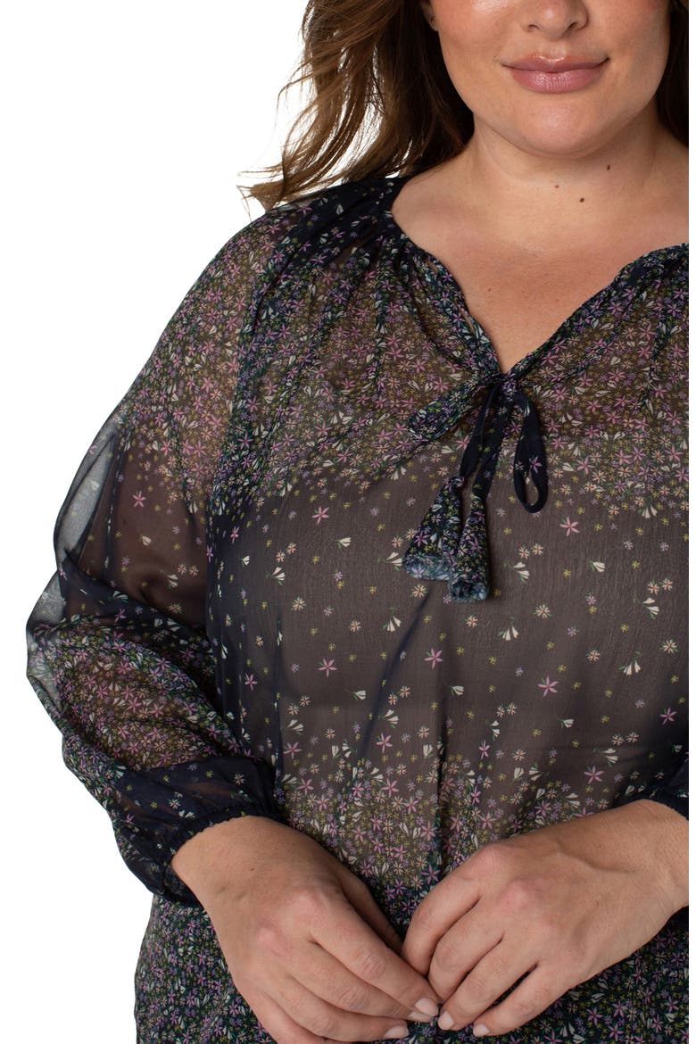 Shirred Long Sleeve Blouse, Alternate, color, MDNGHT GARDEN