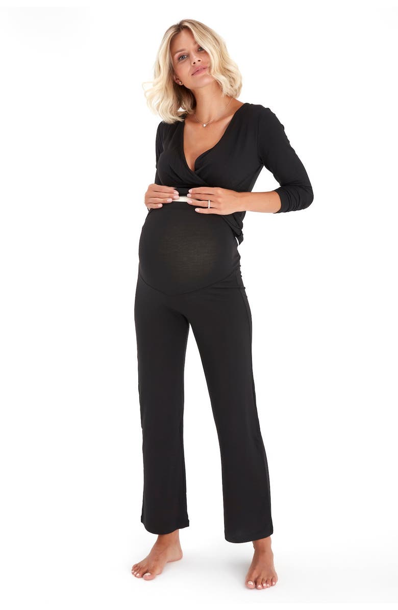 Accouchée Sleep Tight Pajama Set for Pregnancy, Nursing and Ever After, Alternate, color, Black