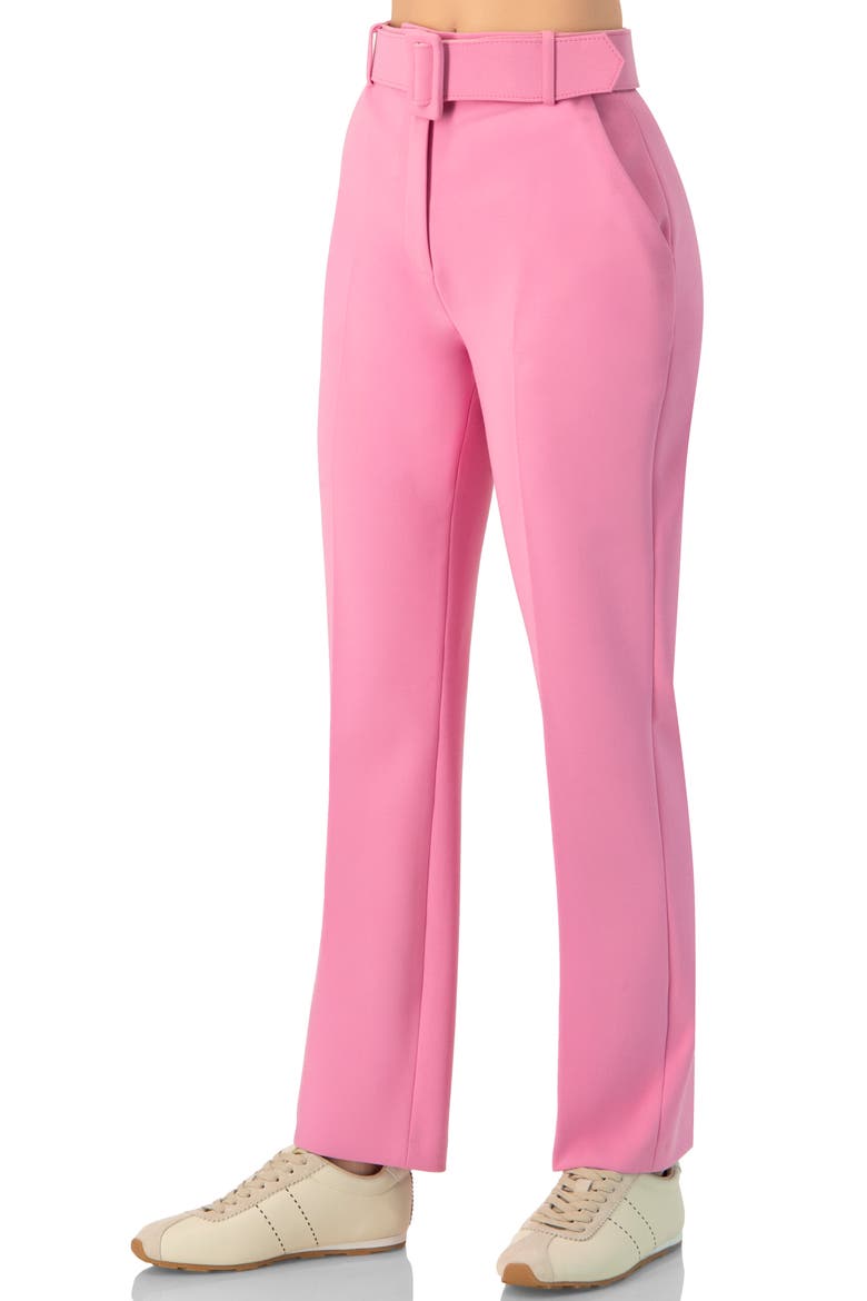 Tailored Straight-Leg Pants with Belt, Alternate, color, Pink