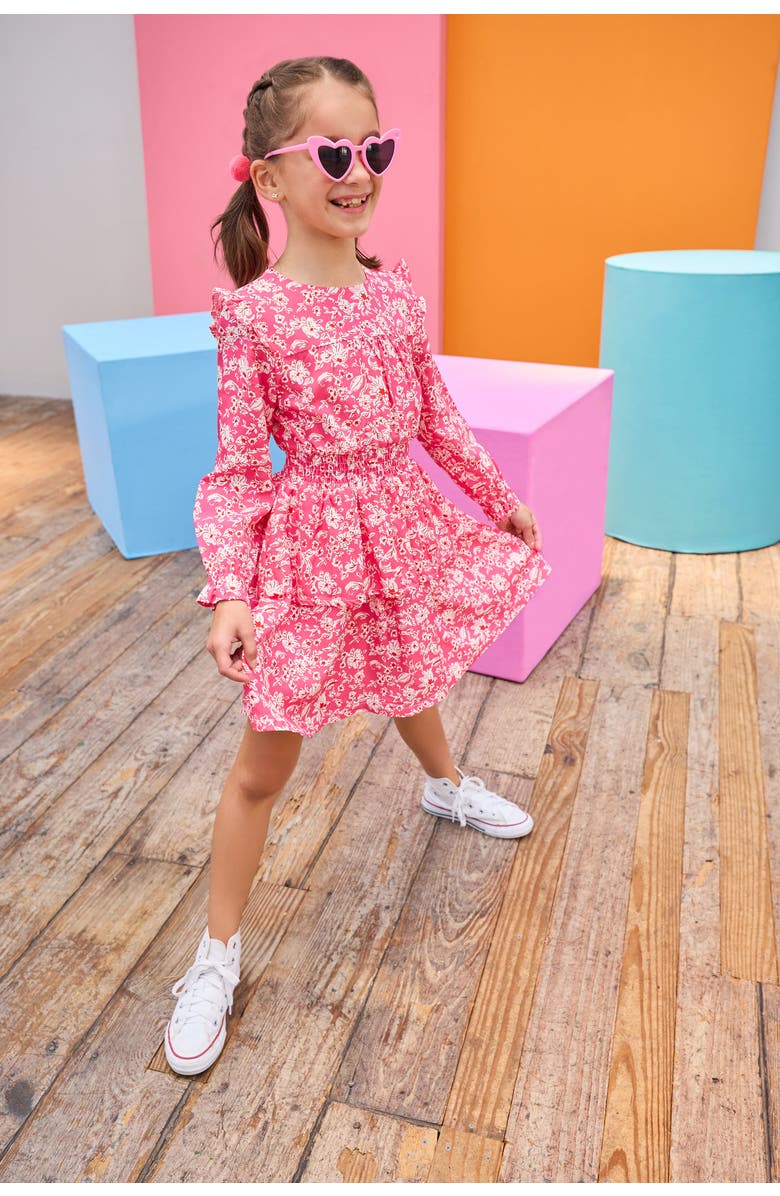 BISBY Kids' Floral Ruffle Carleton Dress, Alternate, color, Hot Pink Abstract Floral