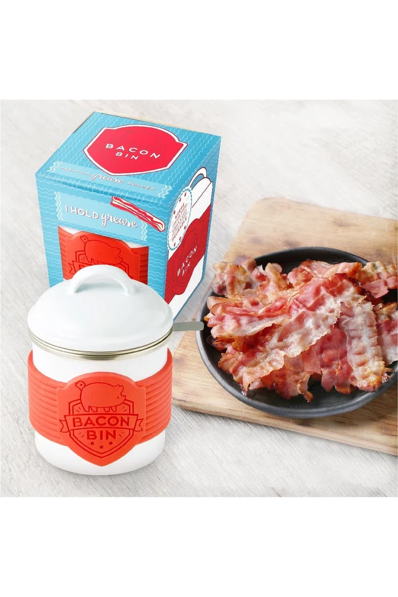 Enamel Coated Metal Bacon Bin Grease Container, 1 cup, Alternate, color, White