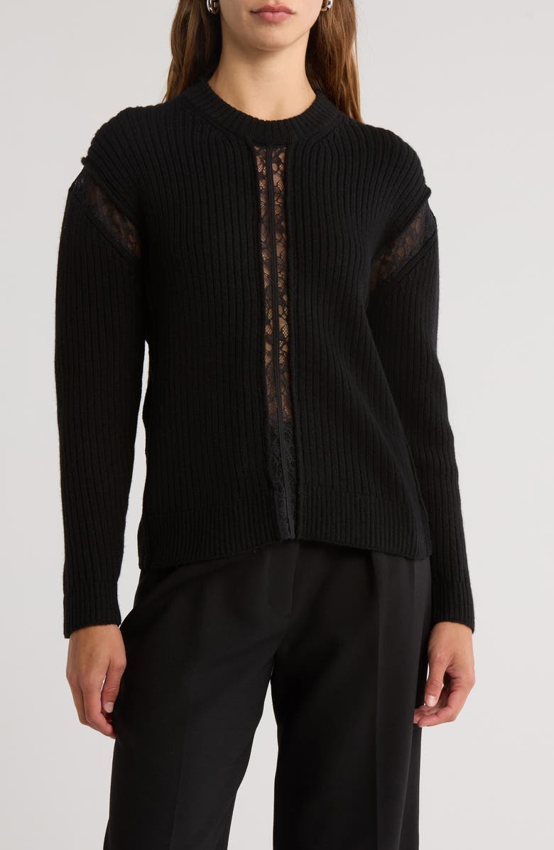 Simkhai Ruba Lace Trim Sweater, Main, color, Black