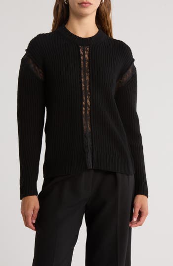 Simkhai Womens Wool Lace Trim Pullover Sweater In Black