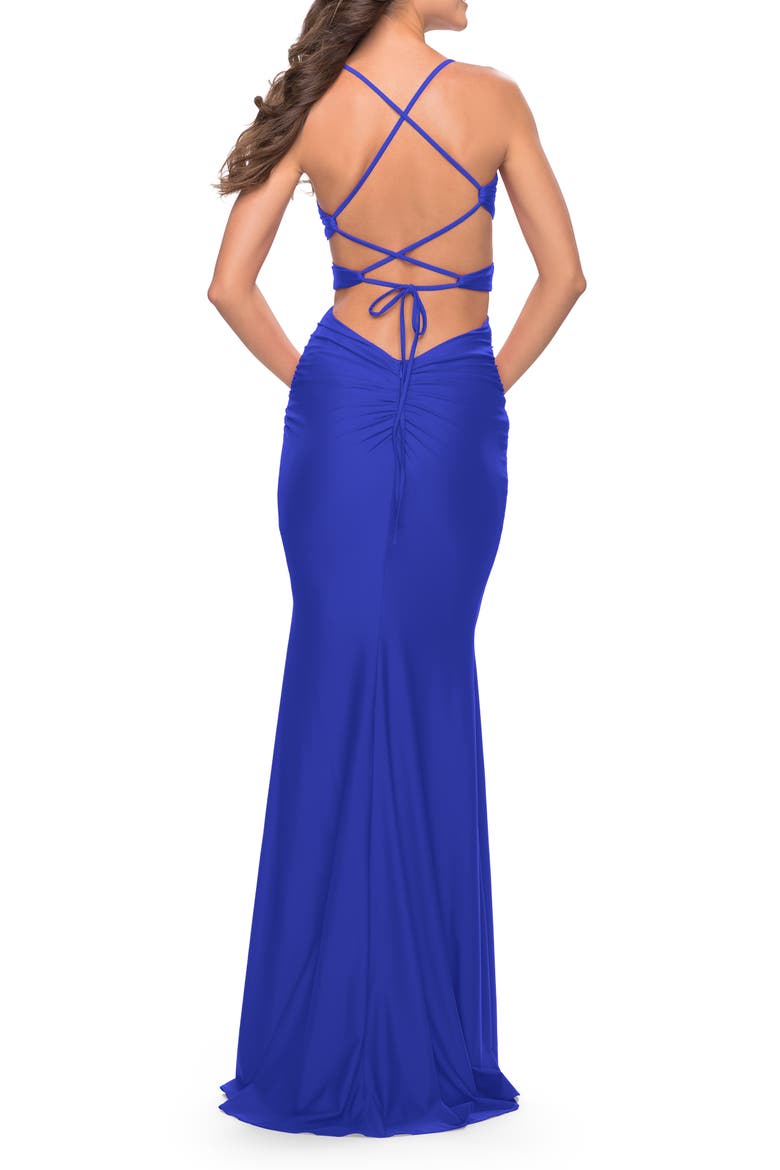 Side Cut Out Jersey Dress with Strappy Back, Alternate, color, Royal Blue