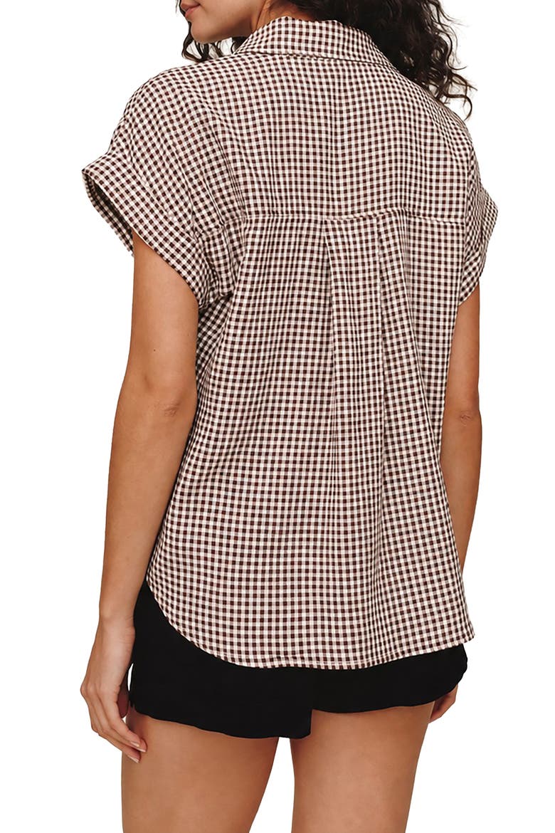 Gingham Short Sleeve Button-Up Shirt, Alternate, color, BROWN MICRO GINGHAM