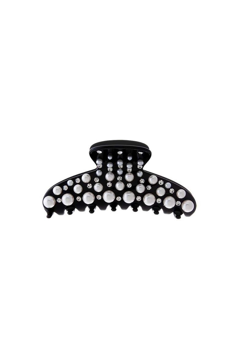 Pearl & Rhinestone Claw Clip, Main, color, Black