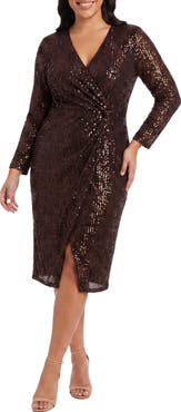 London Times Side Twist Sequin Midi Dress