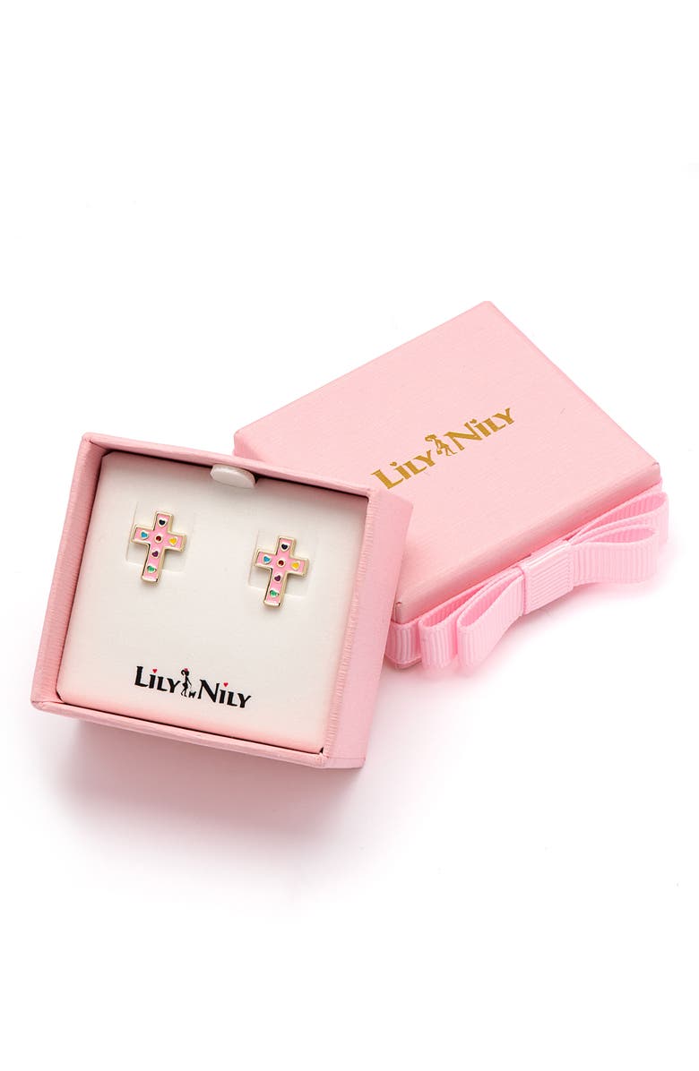 Lily Nily Kids' Cross Enamel Stud Earrings, Alternate, color, Pink