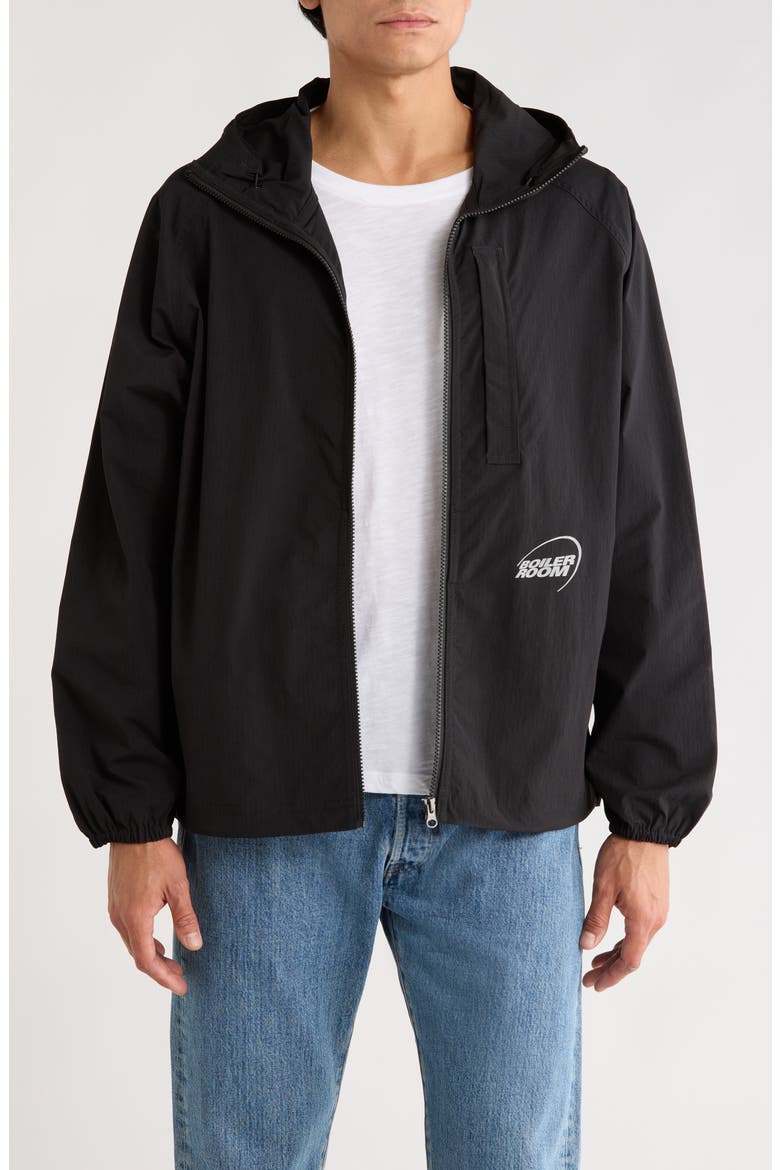 Packable Stretch Nylon Windbreaker, Main, color, BLACK