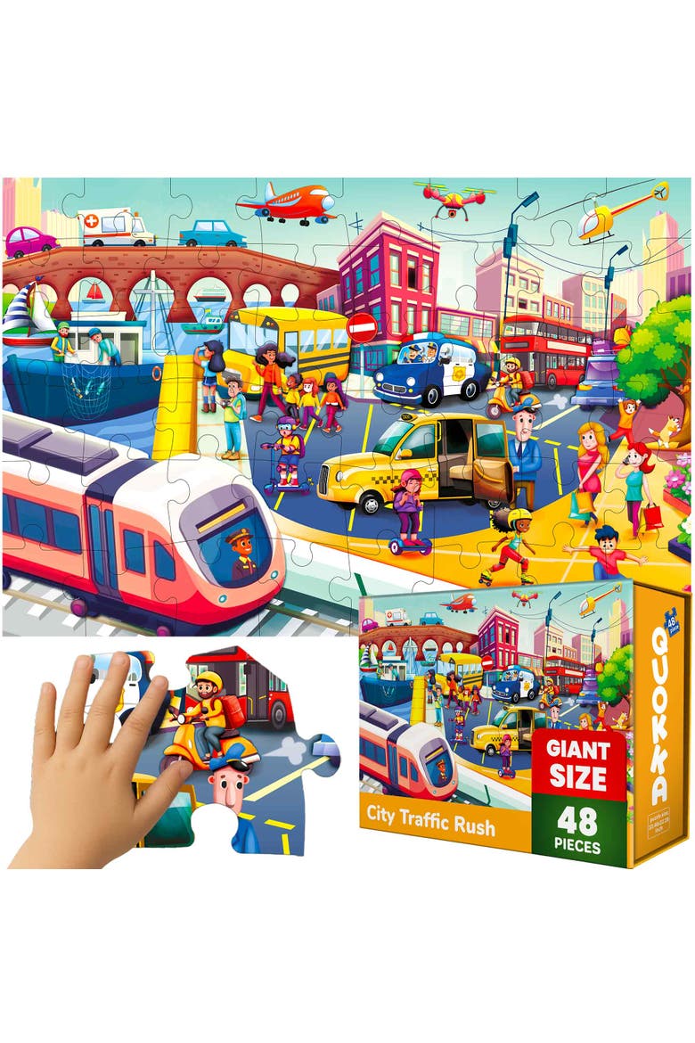 48-Piece Giant Floor Kids Jigsaw Puzzle - USA, World Map, City, and Vehicle Themes, Main, color, City Cars