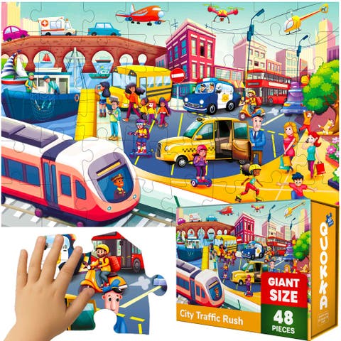 Giant Floor Puzzle for Kids - 48-Piece Jigsaw Puzzles with USA, World Map, City, and Vehicle Themes