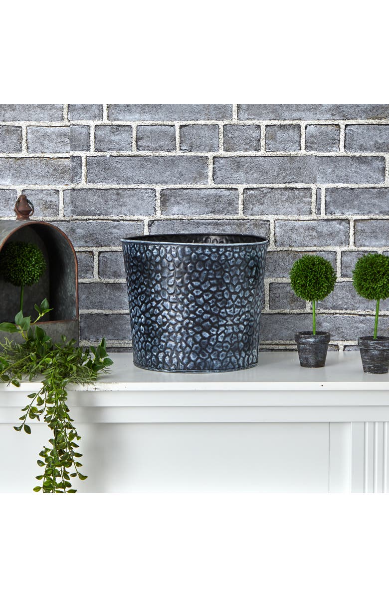 NEARLY NATURAL 11.5-in Embossed Tin Bucket with Pebble Pattern, Alternate, color, Gray