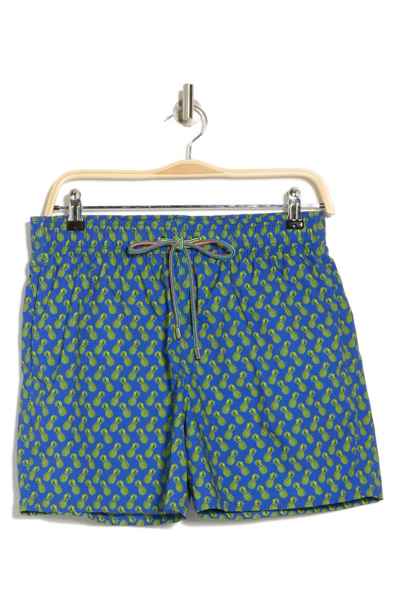 Bugatchi Pineapple Print Swim Trunks, Alternate, color,