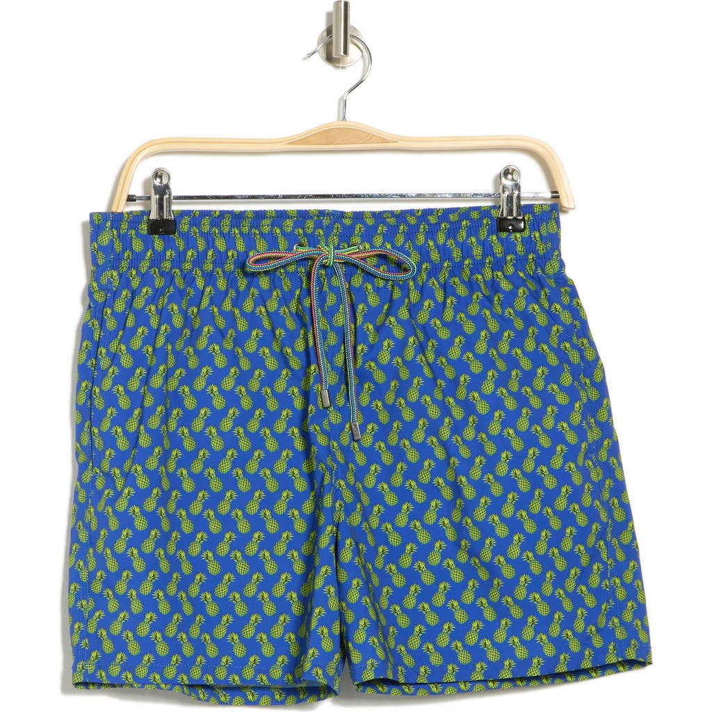 Bugatchi Pineapple Print Swim Trunks In Royal
