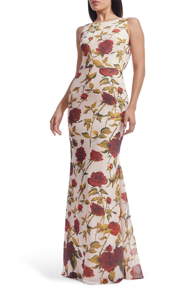 Cherilyn Floral Open Back Mermaid Gown, Alternate, color, CREAM MULTI