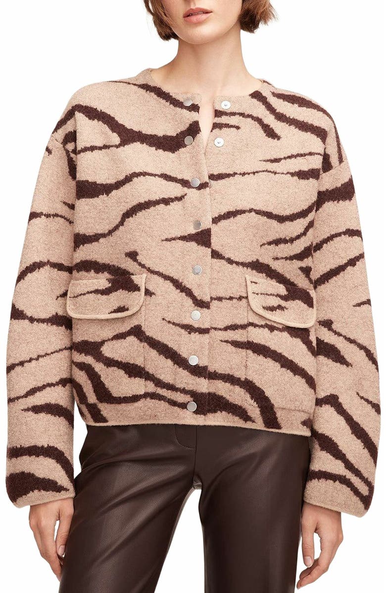 Rebecca Taylor Zebra Jacquard Cropped Jacket, Main, color, Zebra Port Combo