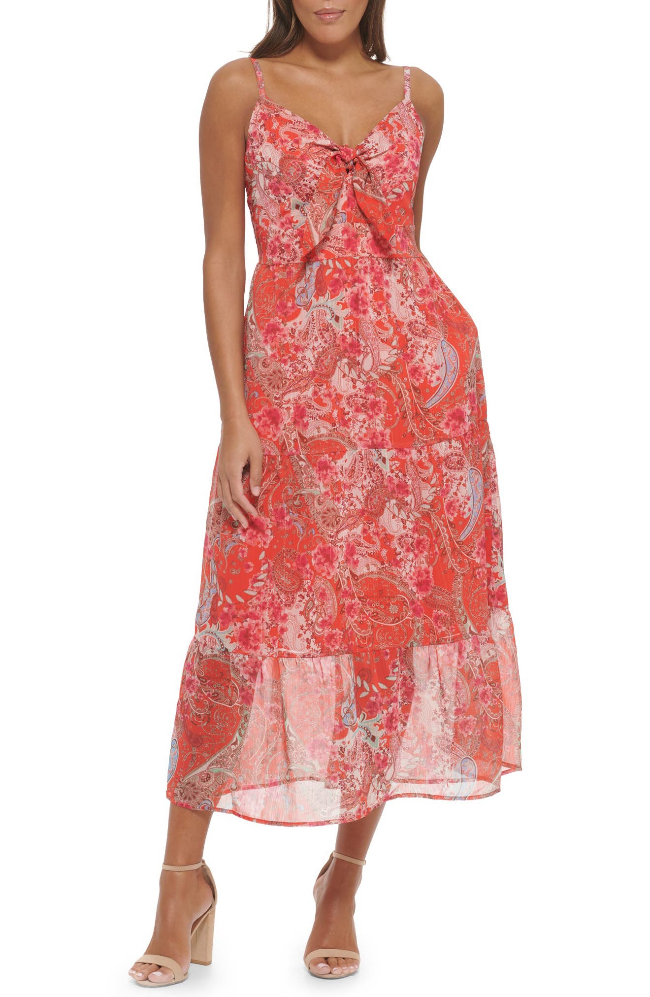 Kensie Lurex Chiffon Tiered Dress