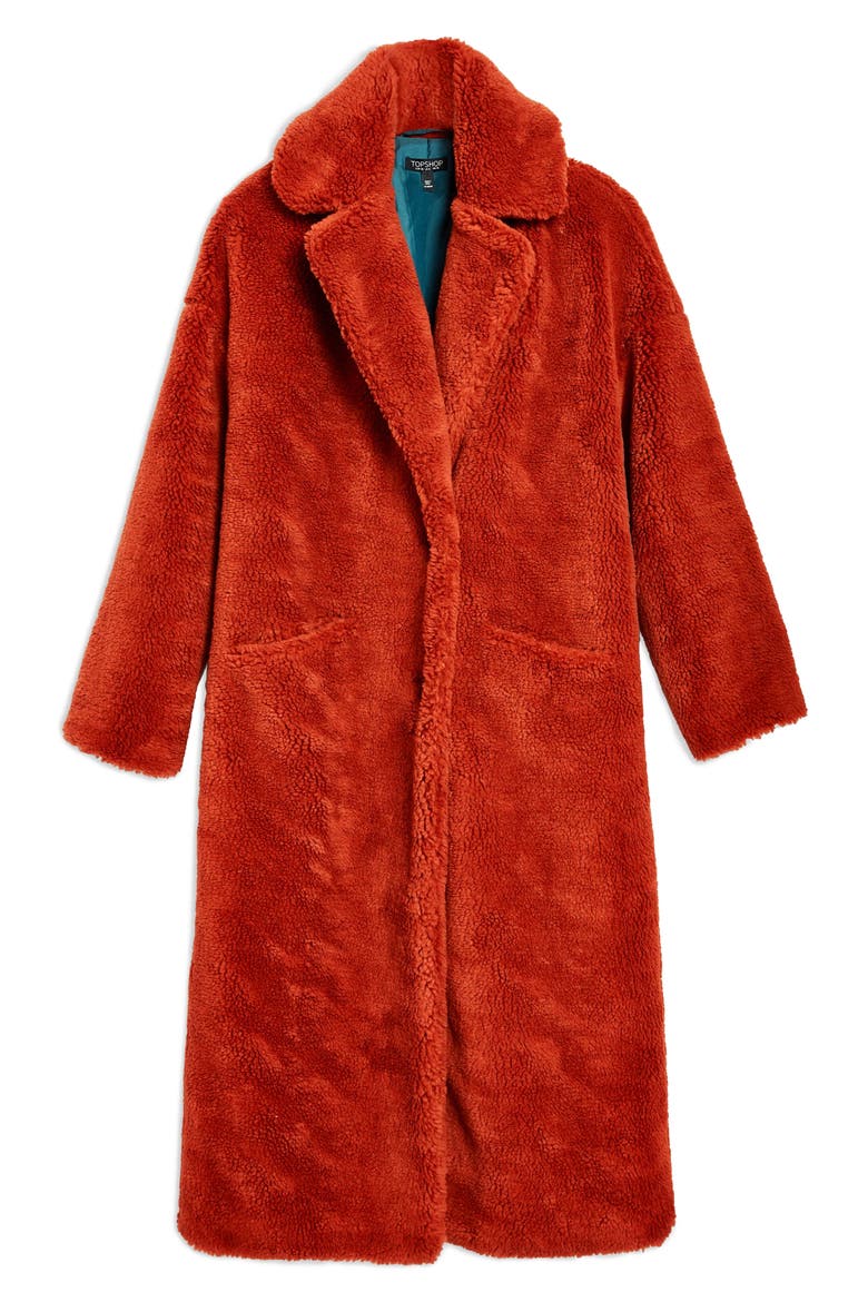 Luxe Faux Fur Coat, Alternate, color, RUST